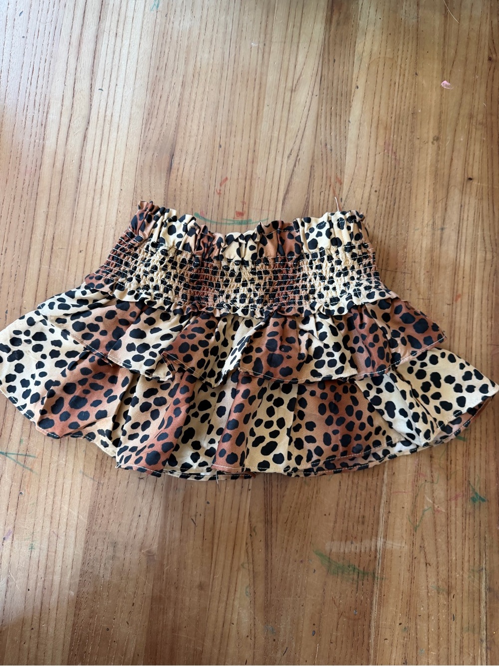 Janie and Jack Leopard Print Smocked Ruffle Skirt - Brown & Cream
